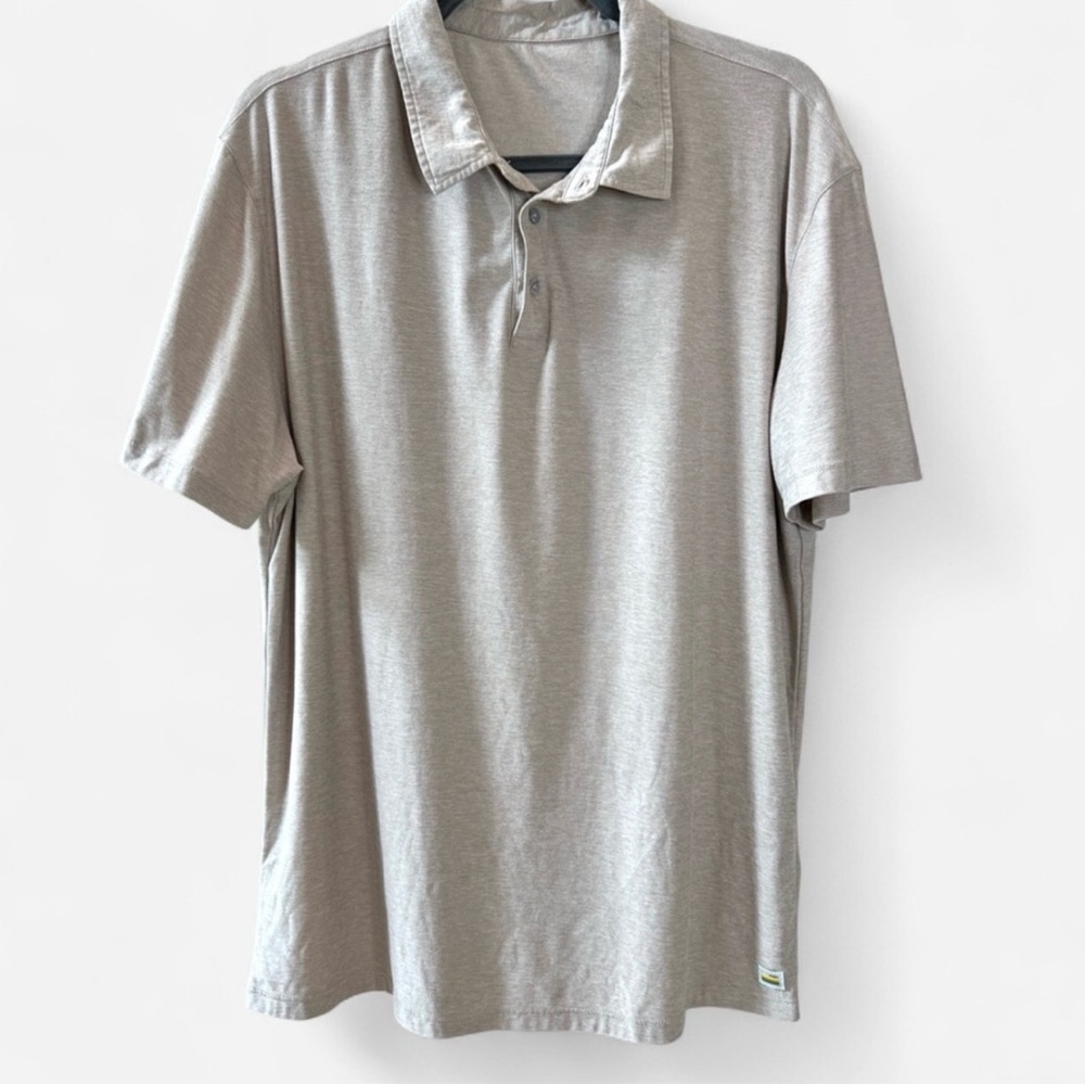 Men's Vuori Strato tech Taupe Tan Heathered Polo Shirt, Size XL